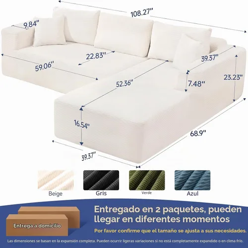 Vista 3 de Nuevo Sofá Seccional Modular Cloud Couch 2025 de 108", Sofá Seccional Modular con Chaise en Forma de L, Sofá Seccional Modular de Asiento Profundo