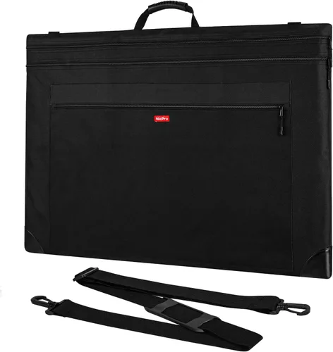 Vista 9 de Nicpro Bolsa de Portafolio de Arte Ligera, Estuche de Portafolio de Lona de Arte Negro de 18x24 pulgadas con Correa de Hombro Desmontable, Esquinas
