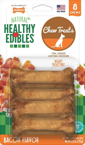 Vista 12 de Nylabone Healthy Edibles Masticables Naturales para Perros de Larga Duración con Sabor a Tocino para Perros, X-Pequeño/Muy Pequeño (2 Unidades)