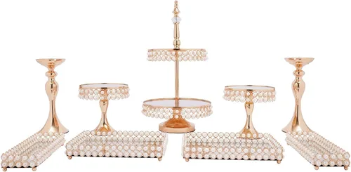Vista 4 de Soporte para tartas, juego de exhibición de mesa de postres, paquete de 9 soportes de cristal para cupcakes con múltiples estilos de combinación