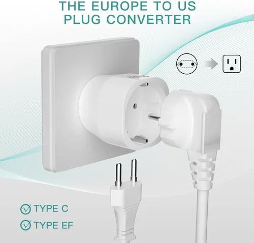 Vista 3 de Adaptador de enchufe europeo a EE. UU., adaptador de enchufe de la UE a EE. UU., Convertidor de viaje de Europa a EE. UU. para la mayoría de Europa