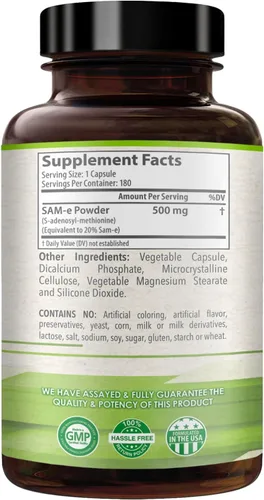 Vista 3 de Suplemento SAM-e de 500 mg – Cápsulas de S-adenosil-L-metionina de 500 mg de alta resistencia para el hígado cerebral y el estado de ánimo, alta