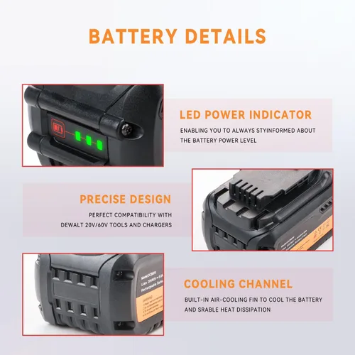Vista 4 de Paquete de 2 unidades de repuesto de 20 V/60 V 6.0 Ah para batería DeWalt 60V Flexvolt DCB606 DCB609 DCB612, compatible con herramientas eléctricas