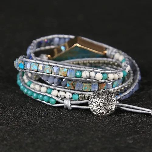 Vista 90 de ZOSOJONA - Pulseras bohemias hechas a mano de piedra natural, que dan vuelta, con cuentas de cristal de turquesa