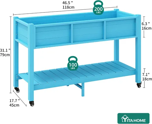 Vista 8 de YITAHOME Cama de jardín elevada de polietileno de alta densidad, 47 x 18 x 31 pulgadas, maceta elevada de madera de polietileno resistente a