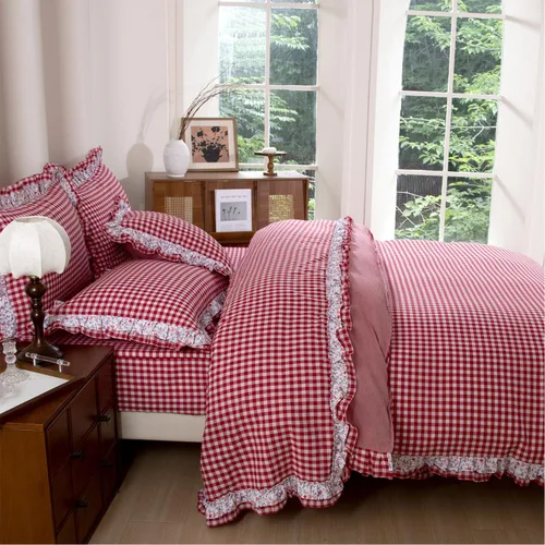 Vista 28 de FADFAY Twin 100% Washed Cotton Black & White Gingham Ruffle Duvet Cover Set Soft, Breathable, Crisp, Hidden Zipper Closure, 8 Corner Ties