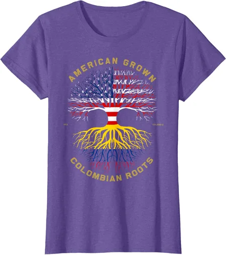 Vista 20 de Camiseta de regalo con la bandera de Estados Unidos con árbol de raíces colombianas