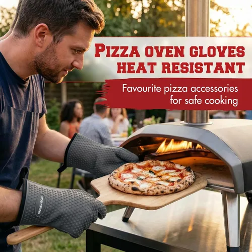 Vista 2 de KITCHEN PERFECTION Guantes de silicona para horno de pizza, guantes extremadamente resistentes al calor para hornos de pizza al aire libre e