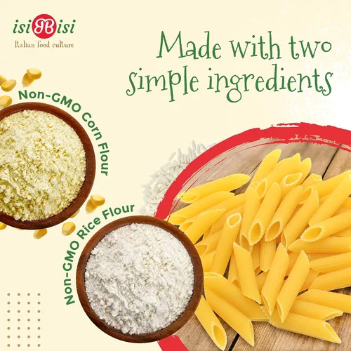 Vista 3 de isiBisi Pasta Penne Rigate sin gluten, 2 libras, fideos artesanales de maíz y arroz - Vegana, sin OMG, fabricada en Italia