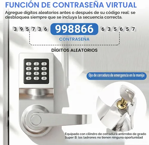 Vista 4 de Hicarer Paquete de 1 cerradura de puerta con teclado comercial con asa Plateado