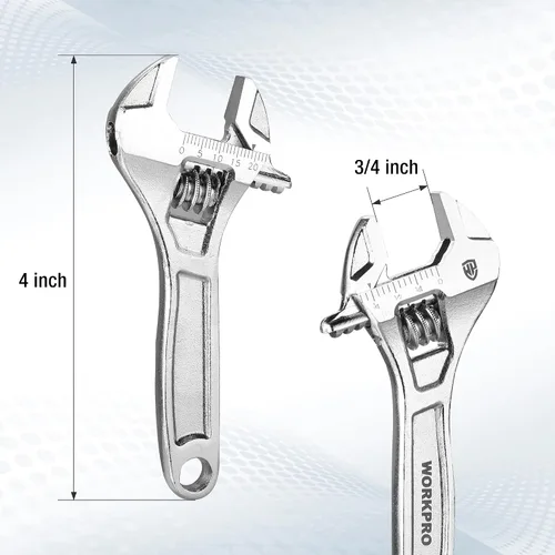 Vista 4 de WORKPRO - Llave ajustable de 4 pulgadas de servicio pesado con escala imperial y métrica, llave premium de acero Cr-V, cromada