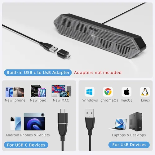 Vista 6 de Altavoz de PC para computadora, altavoces de computadora Bluetooth alimentados por USB con cable con sonido estéreo claro, altavoces