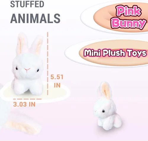 Vista 3 de Kawaite Peluches de conejo rosa para niñas, niños y adultos, mini juguetes de peluche de animales, llaveros, lindos peluches de conejo, animales