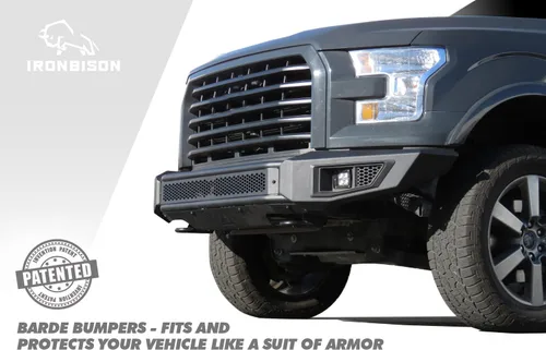 Vista 2 de Parachoques delantero IRONBISON compatible con camioneta Ford F150 2015-2017 con protector de parachoques F150 con 2 luces antiniebla LED, se puede