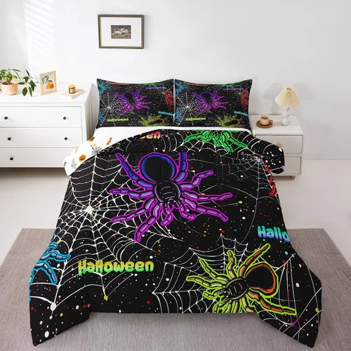 Vista 47 de Erosebridal Juego de edredón divertido de Halloween para niños, juego de ropa de cama de calabaza fantasma, decoración de Halloween para niños