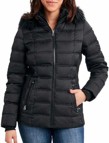 Vista 20 de Nautica Chaqueta acolchada de peso medio con capucha y ribete de piel sintética para mujer Negro