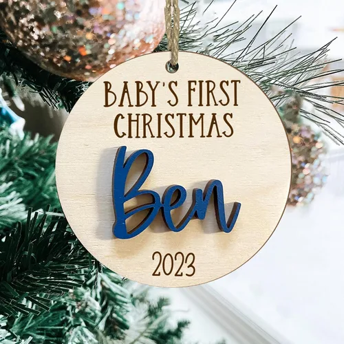 Vista 10 de NAZENTI Adorno de cerámica personalizado para bebé recién nacido, estadísticas de nacimiento, regalo de nueva mamá, primera Navidad del bebé