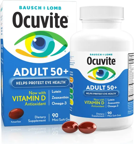 Vista 2 de Ocuvite Adultos Más de 50 Vitaminas y Suplementos Minerales para la Salud Ocular con Luteína, Zeaxantina y Omega-3, 90 geles blandos (paquete de 2)