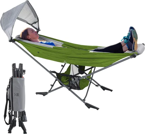 Vista 10 de Hamaca portátil con soporte, la mejor hamaca Mock ONE® del mundo, hamaca plegable compacta enmarcada con toldo ajustable para parque, patio trasero