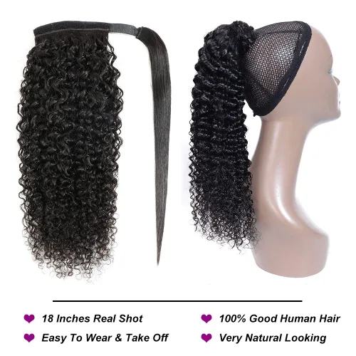 Vista 2 de Extensiones de cola de caballo con correa de cabello humano rizado, 100% cabello brasileño sin procesar, cola de caballo, pasta mágica con clip