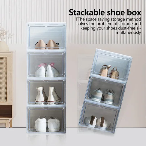 Vista 6 de evron Cajas organizadoras de zapatos resistentes, cajas organizadoras de armario, cajas de zapatos de fácil montaje a presión, contenedores