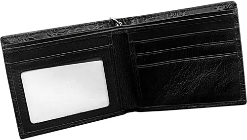 Vista 3 de Balck - Cartera vintage de cuero real con tarjetero y cadena para hombre, Negro -, Vintage