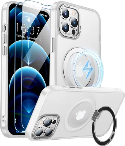 Vista 8 de Funda magnética para iPhone 12 Pro Max, [compatible con MagSafe] [2 protectores de pantalla de vidrio templado] [mate translúcido] Funda de grado