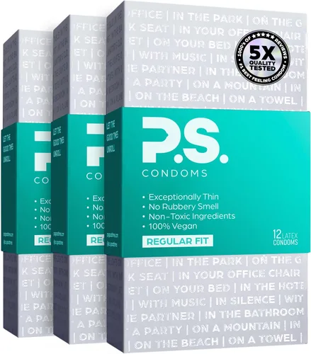 Vista 9 de PS Preservativos de látex excepcionalmente finos para hombres, inodoros y 100% veganos, condón lubricado ultrafino, 40% más delgado y transparente