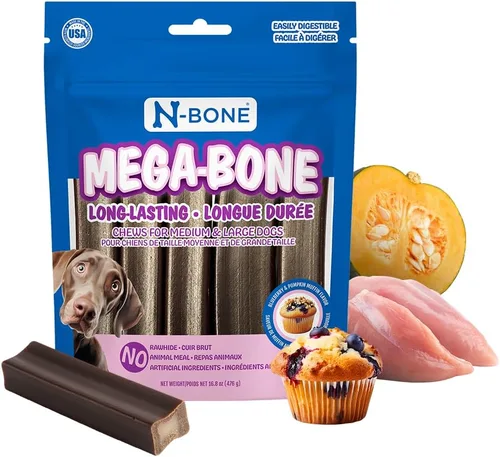 Vista 13 de N-Bone Mega-Bone - Masticables para perros de larga duración, sabor a Mac n' Cheese, 6 unidades, 16.8 onzas