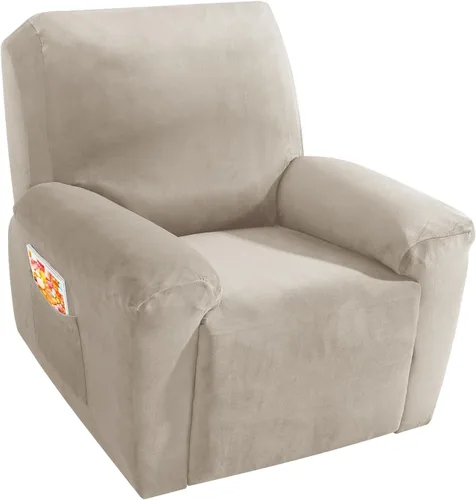 Vista 11 de MAXIJIN Funda reclinable de terciopelo de 4 piezas, funda elástica de felpa suave para silla reclinable, gruesa y suave, funda para silla Beige