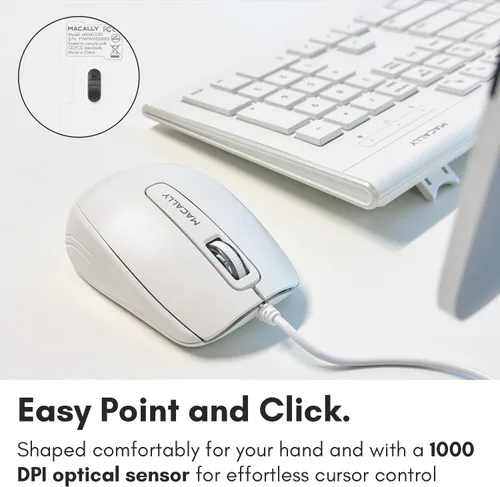 Vista 6 de Macally Combo de teclado y mouse con cable USB de 104 teclas con teclas de acceso directo de Apple para Mac, iMac, MacBook y PC con Windows