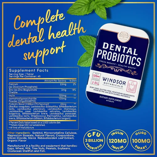 Vista 6 de WINDSOR BOTANICALS Suplementos de apoyo para el colesterol y probióticos dentales para el aliento fresco