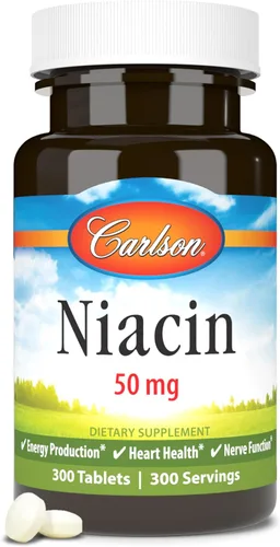 Vista 8 de Carlson - Niacina, 50 mg, apoya el metabolismo del colesterol, la producción de energía, la salud del corazón, la función nerviosa, 100 tabletas