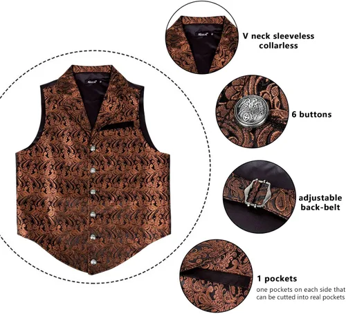 Vista 4 de Alizeal Chaleco de traje de cachemira para hombre, chaleco gótico steampunk floral victoriano