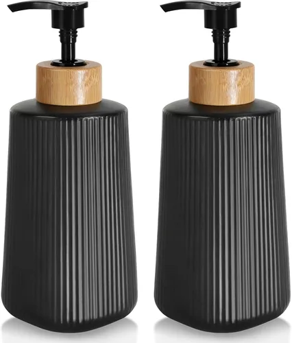 Vista 7 de Dispensador de jabón de vidrio negro, dispensador de jabón de manos de vidrio grueso para baño, botellas de líquido para lavar platos de cocina