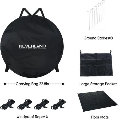 Vista 4 de NEVERLAND Tienda de campaña de ducha desplegable de privacidad, tienda de campaña portátil para ducha, vestidor, baño, refugio de lluvia al aire