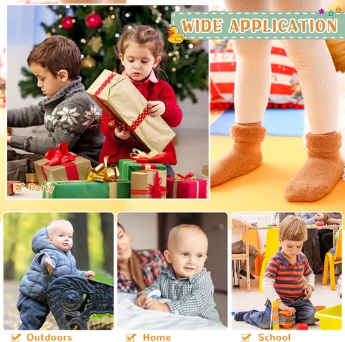 Vista 5 de 6 pares de calcetines antideslizantes para bebés y niñas, calcetines cálidos con agarres para niños pequeños, de lana gruesa y suave, para invierno