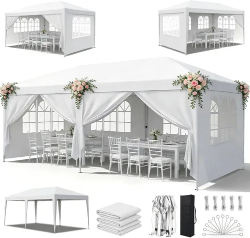 Vista 12 de 10x20 Azul Carpa Plegable para Exterior con 6 Paredes Laterales, Carpa para Bodas y Fiestas al Aire Libre Resistente al Agua para Fiestas UV50