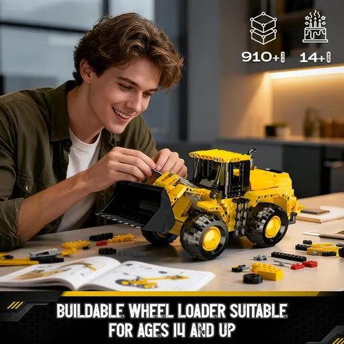 Vista 5 de Mould King 17084 - Juego de bloques de construcción para cargadora de ruedas, juguete de vehículo de ingeniería para construir, modelo de excavadora