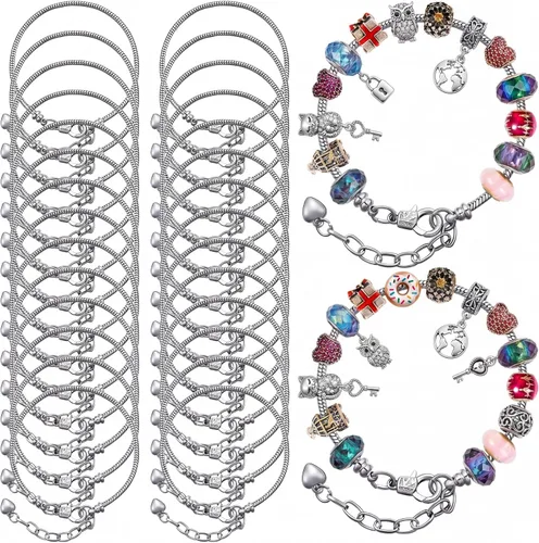 Vista 9 de Hicarer - 20 pulseras de serpiente ajustables para hacer joyas, cadenas de acero inoxidable doradas y plateadas con extensor de corazón