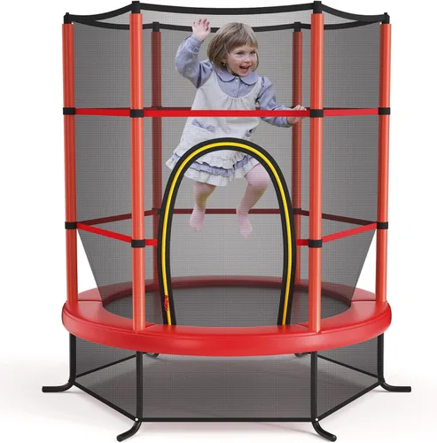 Vista 12 de Giantex - Trampolín infantil de 55”, con red de seguridad y almohadilla de resorte, marco de acero resistente con cremallera integrada