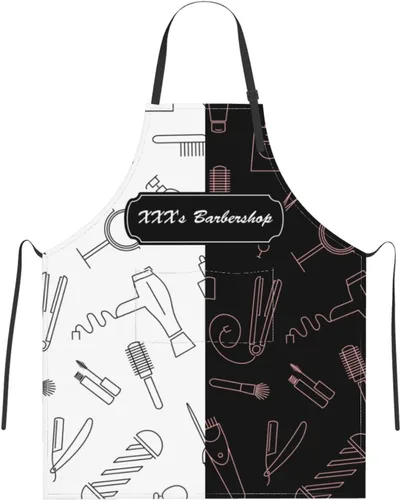 Vista 22 de Delantal de barbería personalizado para hombres y mujeres, delantal de peluquería con texto personalizado con bolsillos, delantal personalizado