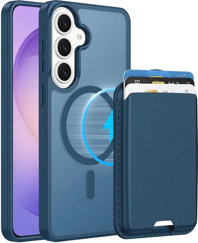 Vista 9 de Funda magnética para Samsung Galaxy S25 FE, transparente y negro con soporte para tarjetas de crédito desmontable, compatible con MagSafe, ajuste