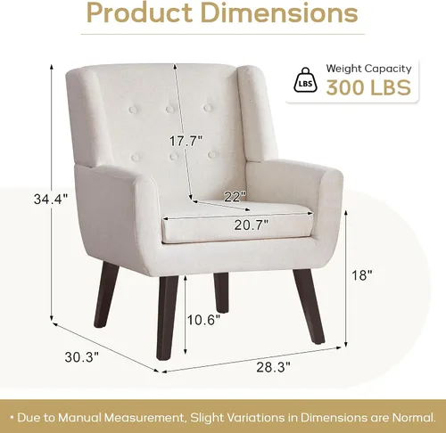 Vista 2 de HUIMO Silla de Acento para Sala de Estar, Sillón Tapizado con Botones Capitoné, Sillas de Sofá de Tela de Lino para Dormitorio, Sala de Estar, Silla