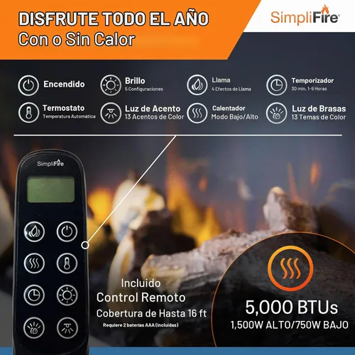 Vista 4 de SimpliFire Format Chimenea eléctrica de montaje en pared de 36 pulgadas con repisa flotante de 43 pulgadas (SF-FORMAT36-SF-FM43-WH)