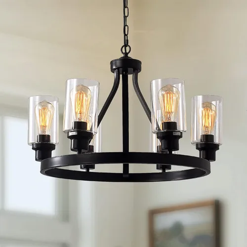 Vista 24 de Candelabro de granja de plata, lámpara de 12 luces con ruedas de carro, accesorio de luz para comedor, lámparas rústicas de isla de cocina GHDFGD-10