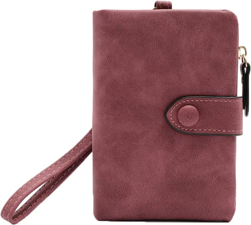 Vista 6 de Billetera pequeña de cuero para mujer, pulsera RFID plegable para mujer, con ranuras para tarjetas, monedero con cremallera para ventana