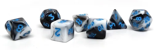 Vista 20 de Mini colección de dados poliédricos de 0.394 pulgadas - Incluye un D20, D12, D10, D8, D6, D4 y D00 (Aqua Shine)