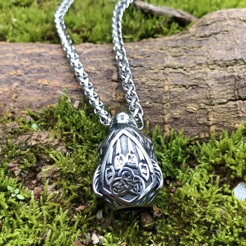 Vista 4 de GuoShuang Collar nórdico de perro vikingo nórdico Geri y Freki con pata de oso para hombre, acero inoxidable, regalo vikingo, joyería odin, Acero