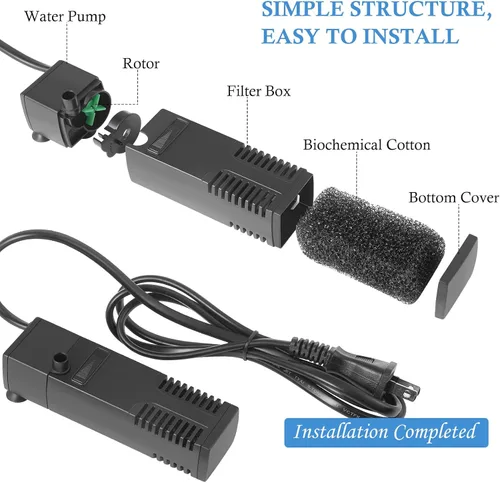 Vista 7 de FEDOUR Filtro interno sumergible para acuario, filtro con bomba de agua para peceras de hasta 35 galones (para 1-10 galones)